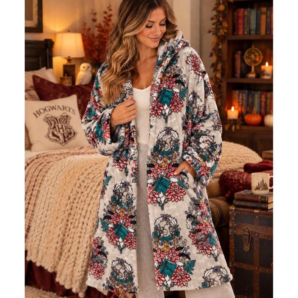 Harry Potter Vera Bradley Robe 3X Hedwig Hogwarts Plush Fleece Hooded Plus Size